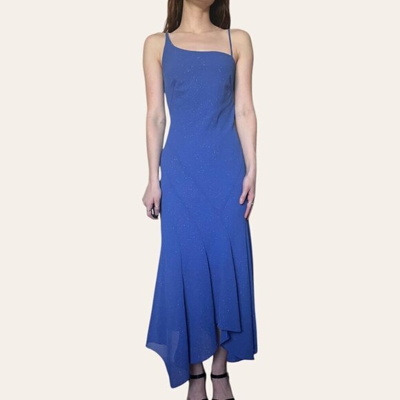 Masquerade Dresses & Skirts - 90s/y2k vintage Masquerade blue sparkly backless asymmetric formal fairy dress